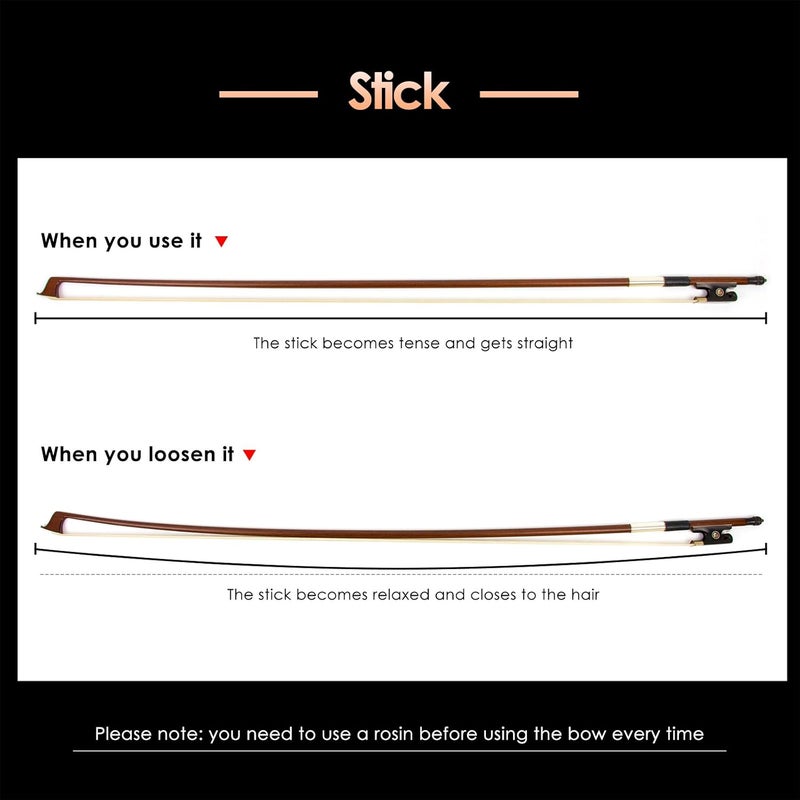 Kmise Violin Bow 4/4 Sandalwood Bows for Fiddle Octagonal Round Stick with Mongolian Horse Hair Ox Horn Frog Silver Wire Winding for Beginners and Advanced Players - Image 5